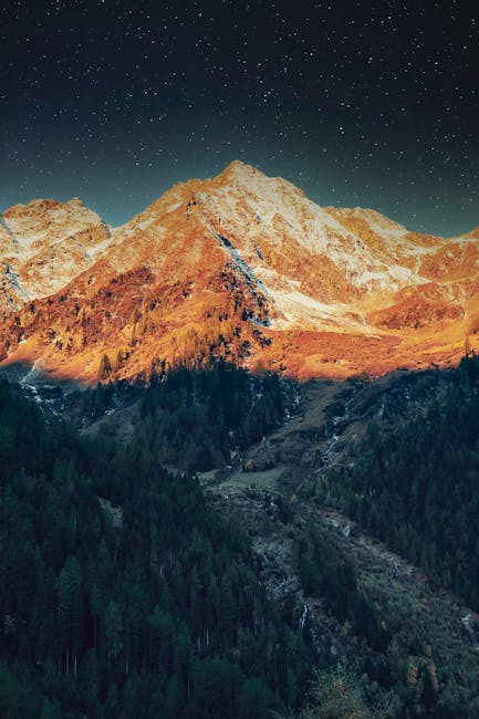 Mountain Landscapes - Majestic mountain range under a starry sky, perf #10012497