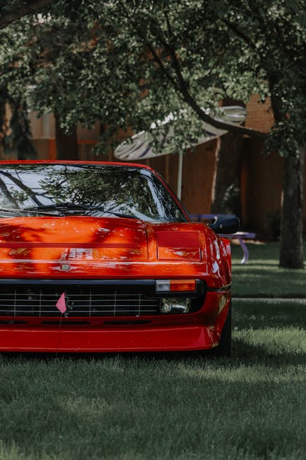 Luxury Cars - Front view of a luxurious red sports car amidst  #12522907