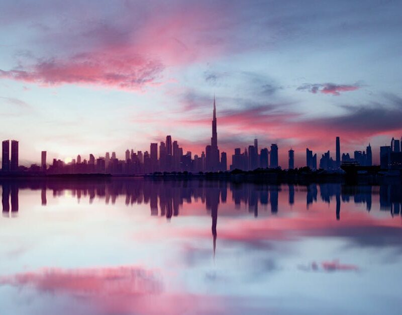 City Architecture - Captivating view of Dubai skyline with vibrant s #12576746