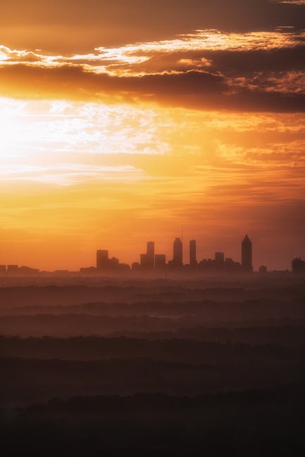 City Architecture - Stunning city skyline silhouette at sunset with  #18914762