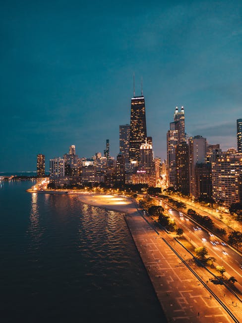 City Architecture - Stunning aerial shot of downtown Chicago's illum #29175975