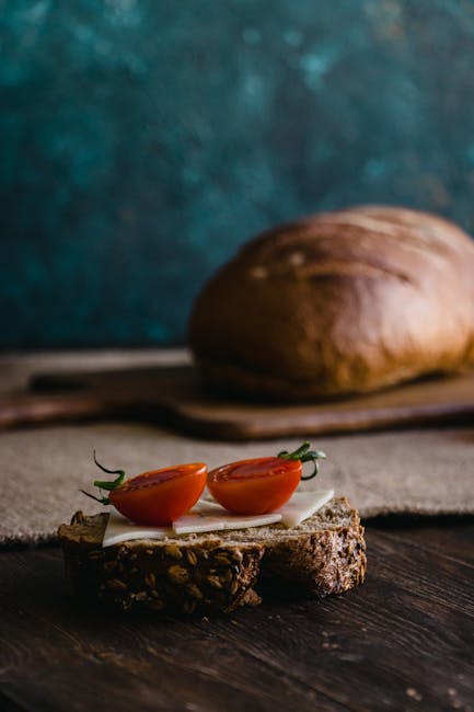 Food Aesthetics - Close-up of rustic bread topped with cheese and  #30816618