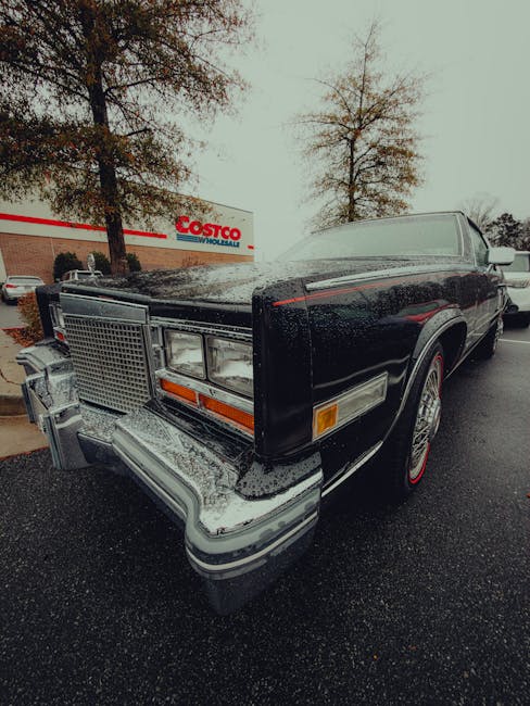 Luxury Cars - Elegant vintage car parked outside a Costco in a #34993864