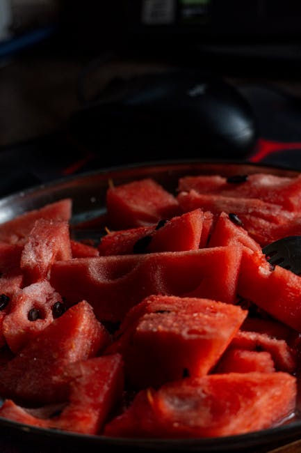 Food Aesthetics - Detailed shot of freshly sliced watermelon with  #36152597