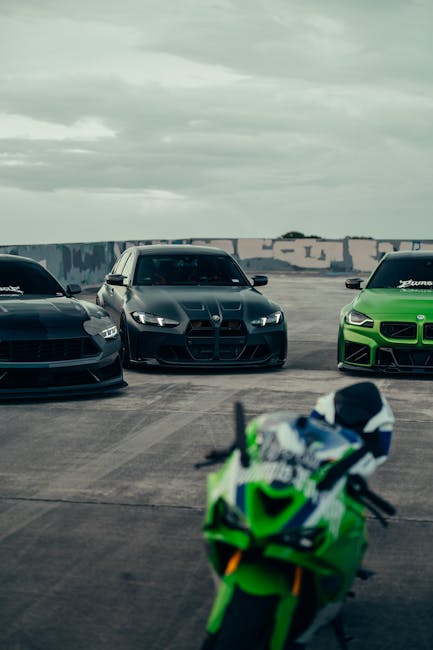 Luxury Cars - Dynamic scene of sports cars and motorcycle on a #36542640