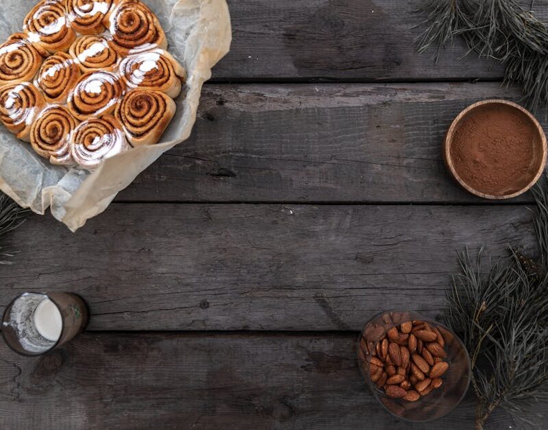 Food Aesthetics - A top view of freshly baked cinnamon rolls with  #5662195